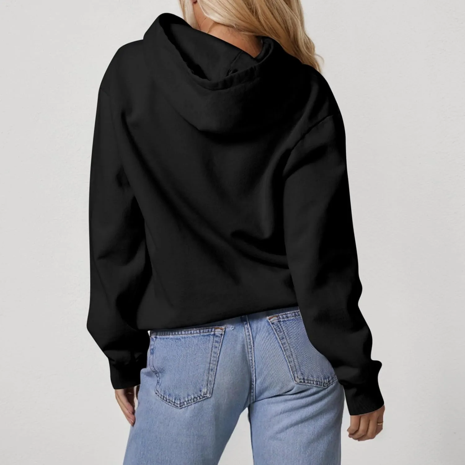 Fleece Hoodie Women Loose Fit Solid Color Oversized Sweaters Long Sleeve Hooded Sweatshirt with Pockets Pullover Tops