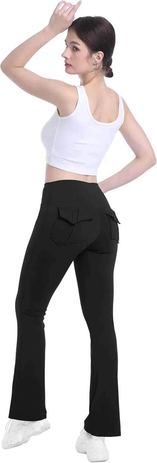 Fleece Lined Leggings for Women Flare High Waist Tummy Control Soft Bootcut Yoga Pants with Pockets Leggings