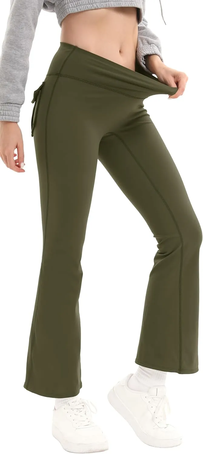 Fleece Lined Leggings for Women Flare High Waist Tummy Control Soft Bootcut Yoga Pants with Pockets Leggings