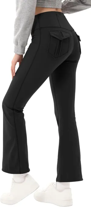 Fleece Lined Leggings for Women Flare High Waist Tummy Control Soft Bootcut Yoga Pants with Pockets Leggings