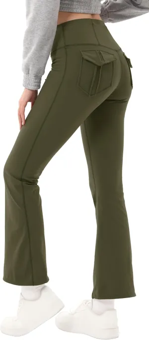 Fleece Lined Leggings for Women Flare High Waist Tummy Control Soft Bootcut Yoga Pants with Pockets Leggings