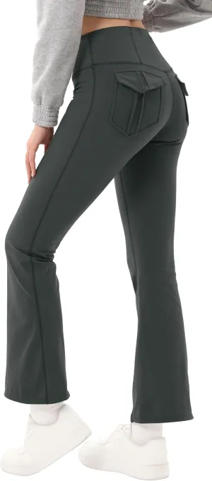 Fleece Lined Leggings for Women Flare High Waist Tummy Control Soft Bootcut Yoga Pants with Pockets Leggings