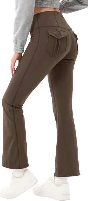 Fleece Lined Leggings for Women Flare High Waist Tummy Control Soft Bootcut Yoga Pants with Pockets Leggings