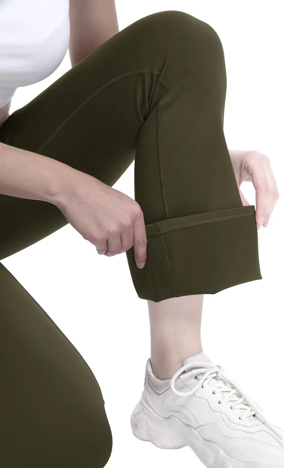 Fleece Lined Leggings for Women Flare High Waist Tummy Control Soft Bootcut Yoga Pants with Pockets Leggings