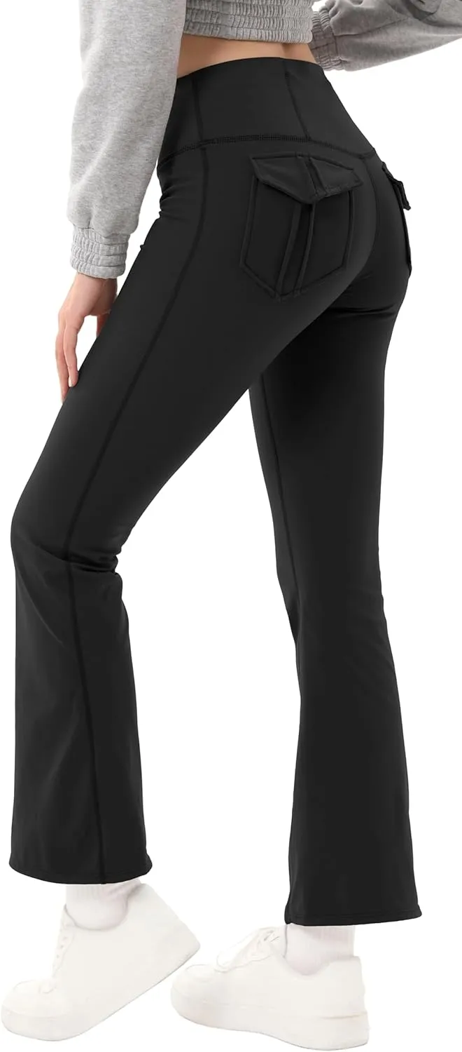 Fleece Lined Leggings for Women Flare High Waist Tummy Control Soft Bootcut Yoga Pants with Pockets Leggings