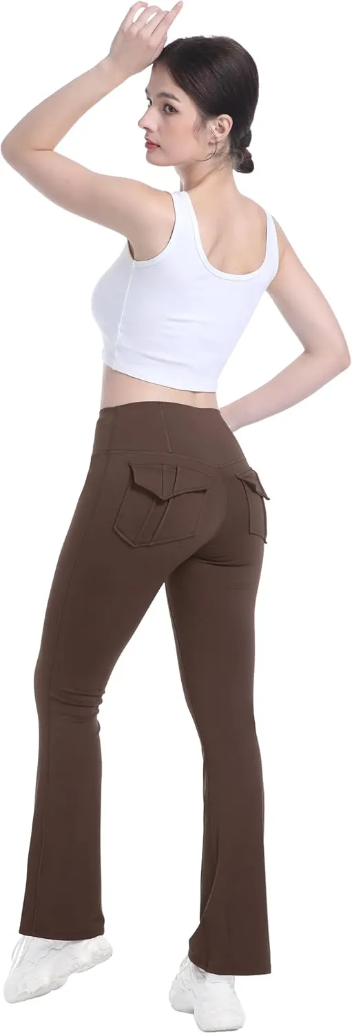 Fleece Lined Leggings for Women Flare High Waist Tummy Control Soft Bootcut Yoga Pants with Pockets Leggings