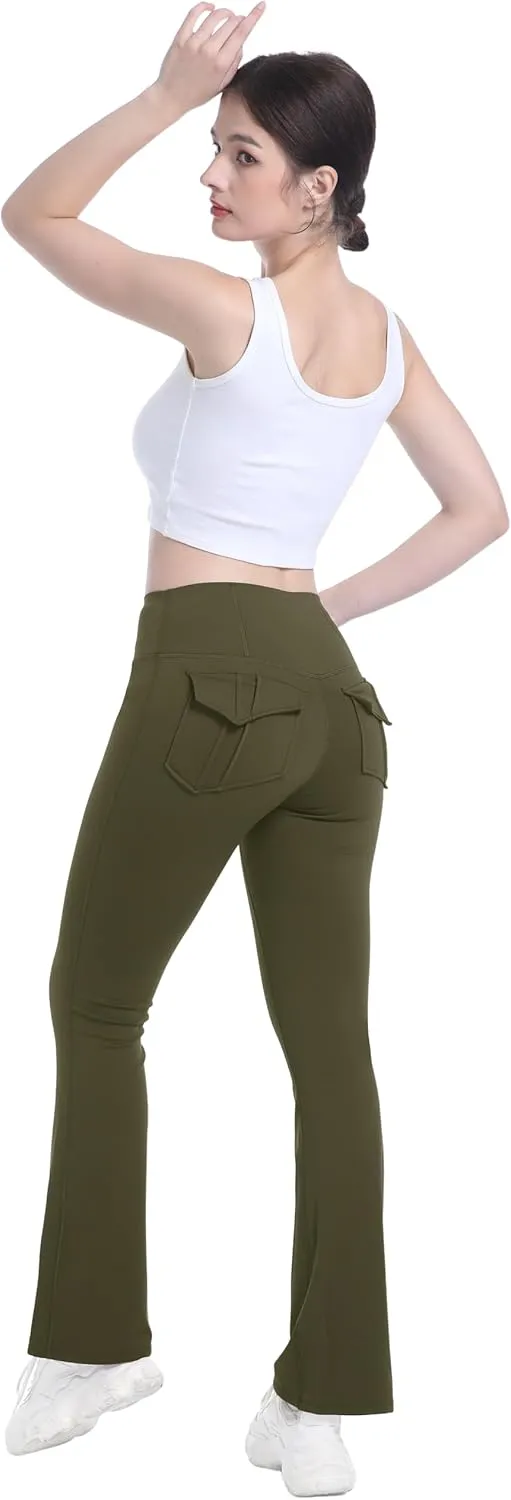 Fleece Lined Leggings for Women Flare High Waist Tummy Control Soft Bootcut Yoga Pants with Pockets Leggings