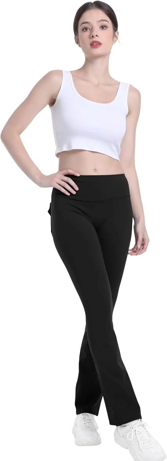 Fleece Lined Leggings for Women Flare High Waist Tummy Control Soft Bootcut Yoga Pants with Pockets Leggings