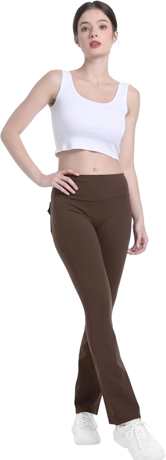 Fleece Lined Leggings for Women Flare High Waist Tummy Control Soft Bootcut Yoga Pants with Pockets Leggings
