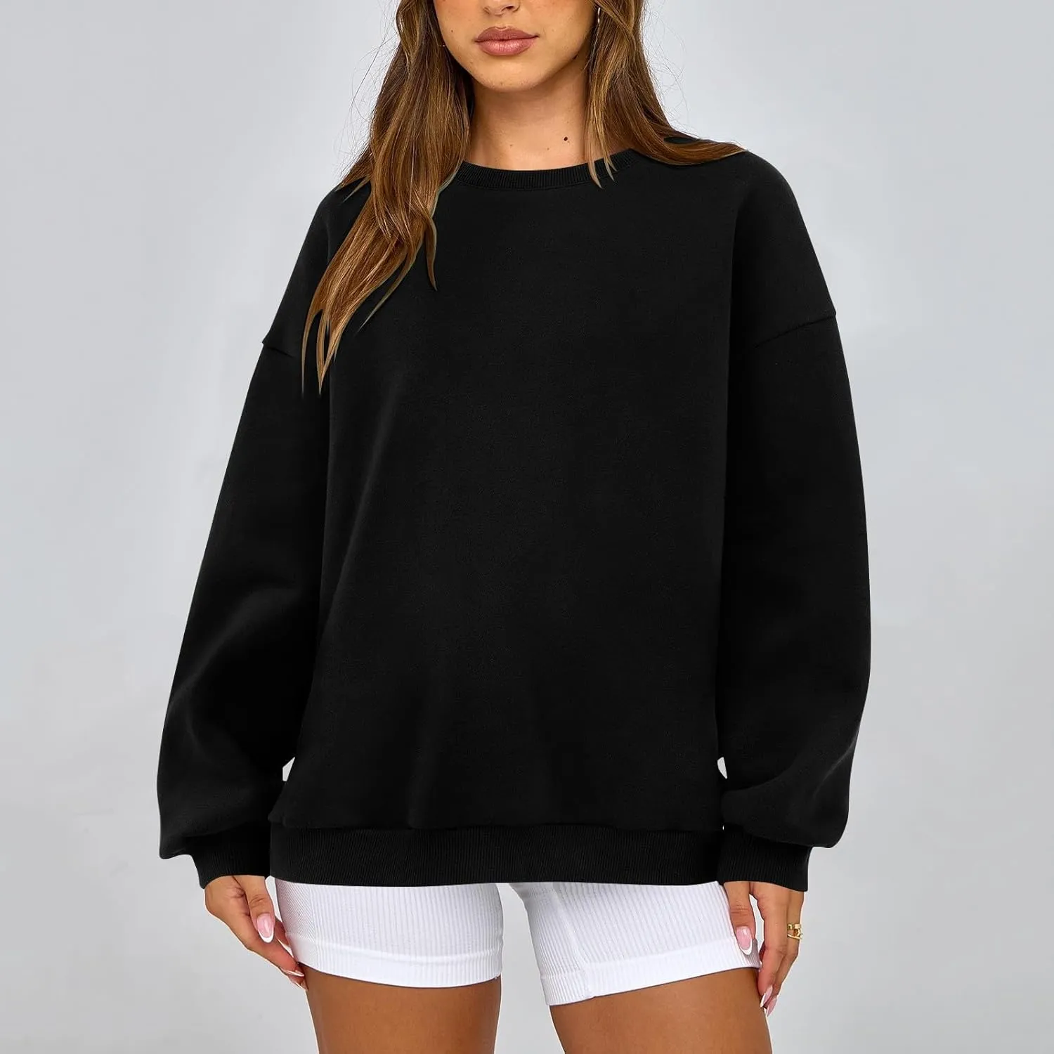 Fleece Plus Size Crewneck Sweatshirts Women Oversized Sweatshirt Hoodies Tunic Pullover Warm Sweaters Casual Tops