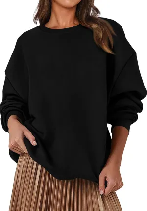 Fleece Plus Size Crewneck Sweatshirts Women Oversized Sweatshirt Hoodies Tunic Pullover Warm Sweaters Casual Tops