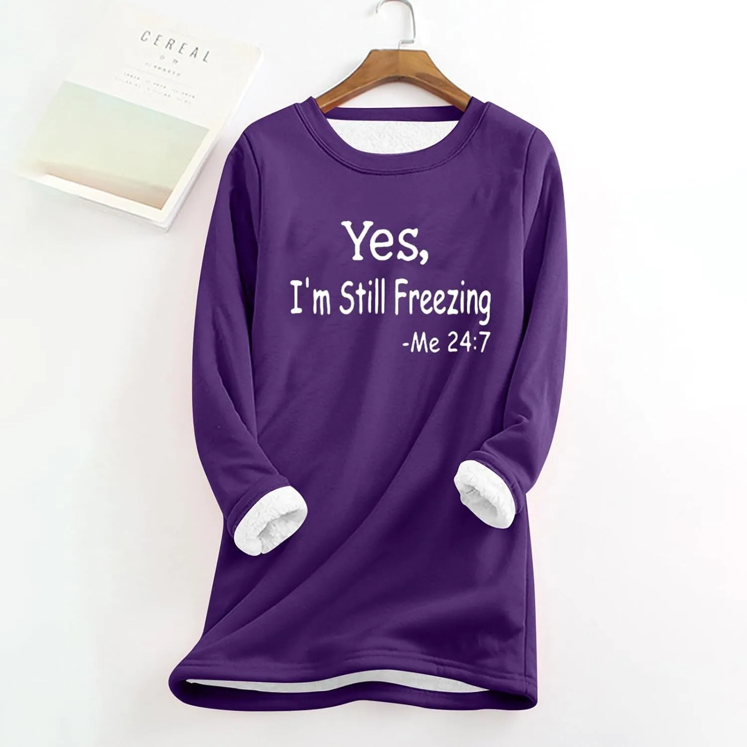 Fleece Sweatshirts for Women Sherpa Lined Casual Loose Funny Sayings Tee Pullover Solid Color Comfy Cute Underwear