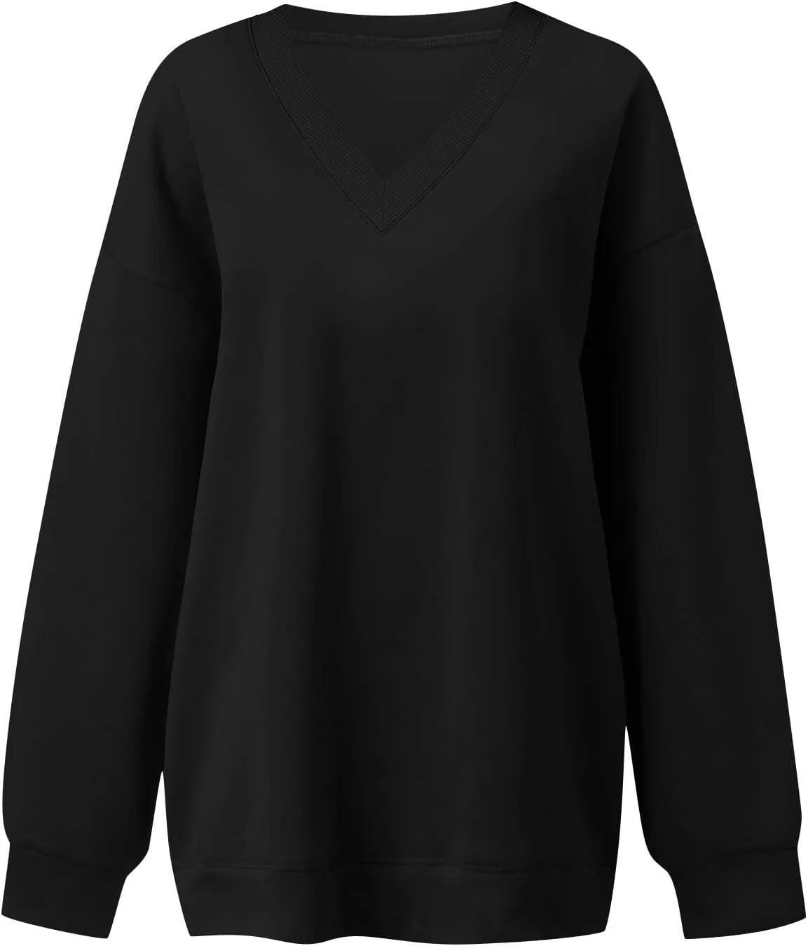 Fleece V Neck Sweatshirt Women Plain Drop Shoulder Oversized Sweatshirts Casual Baggy Comfy Soft Cotton Pullover Tops