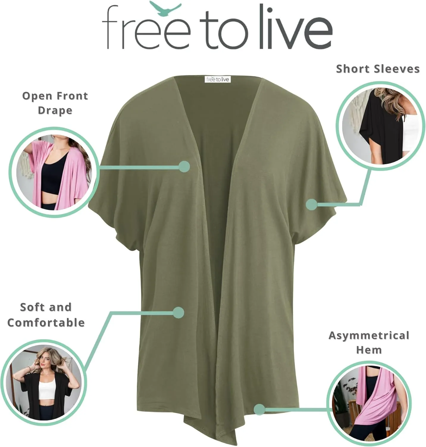 Free to Live 3 Pack Dolman Short Sleeve Cardigan for Women Lightweight Open Front Kimono Fall Sweaters Dressy Casual Cover Up