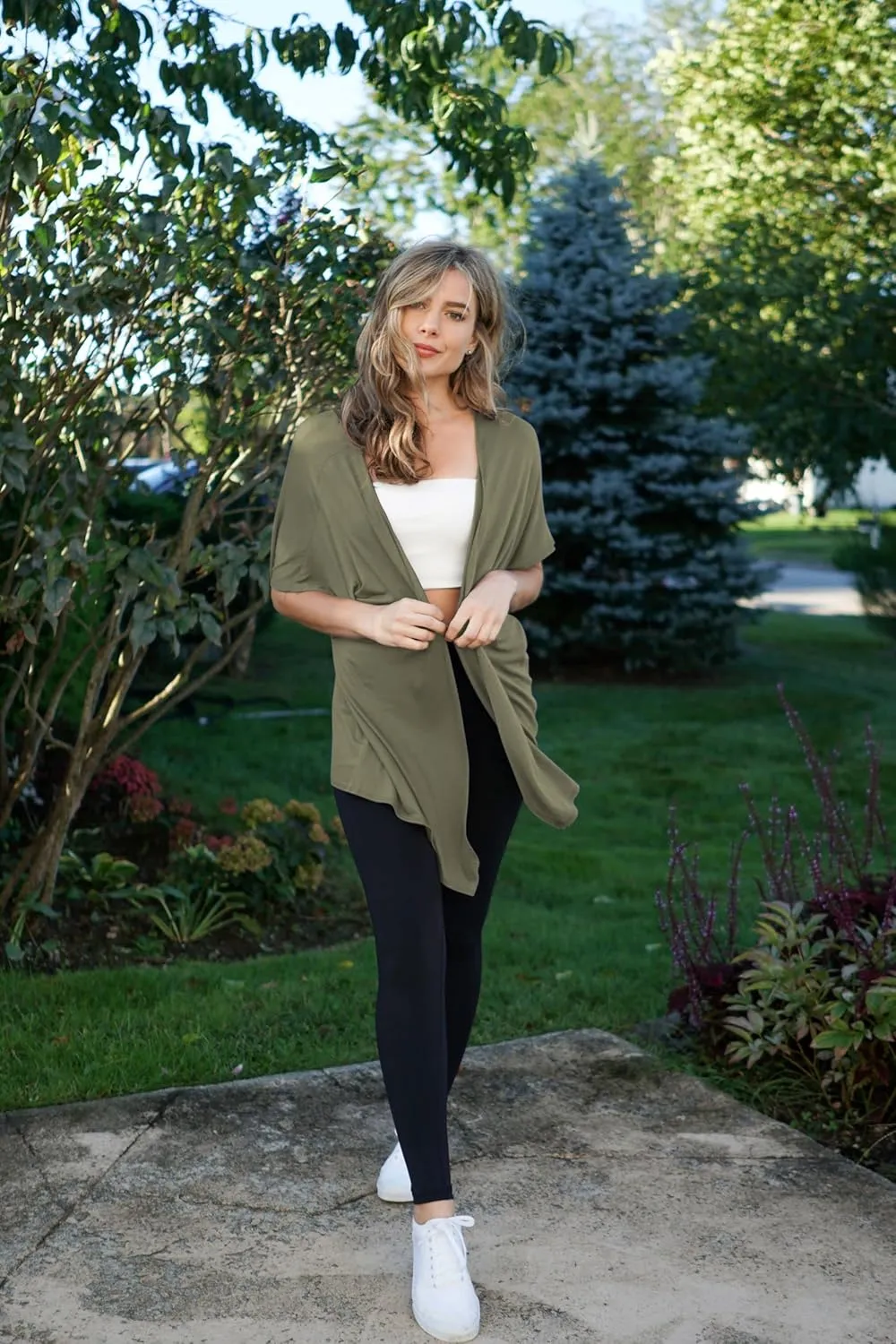 Free to Live 3 Pack Dolman Short Sleeve Cardigan for Women Lightweight Open Front Kimono Fall Sweaters Dressy Casual Cover Up