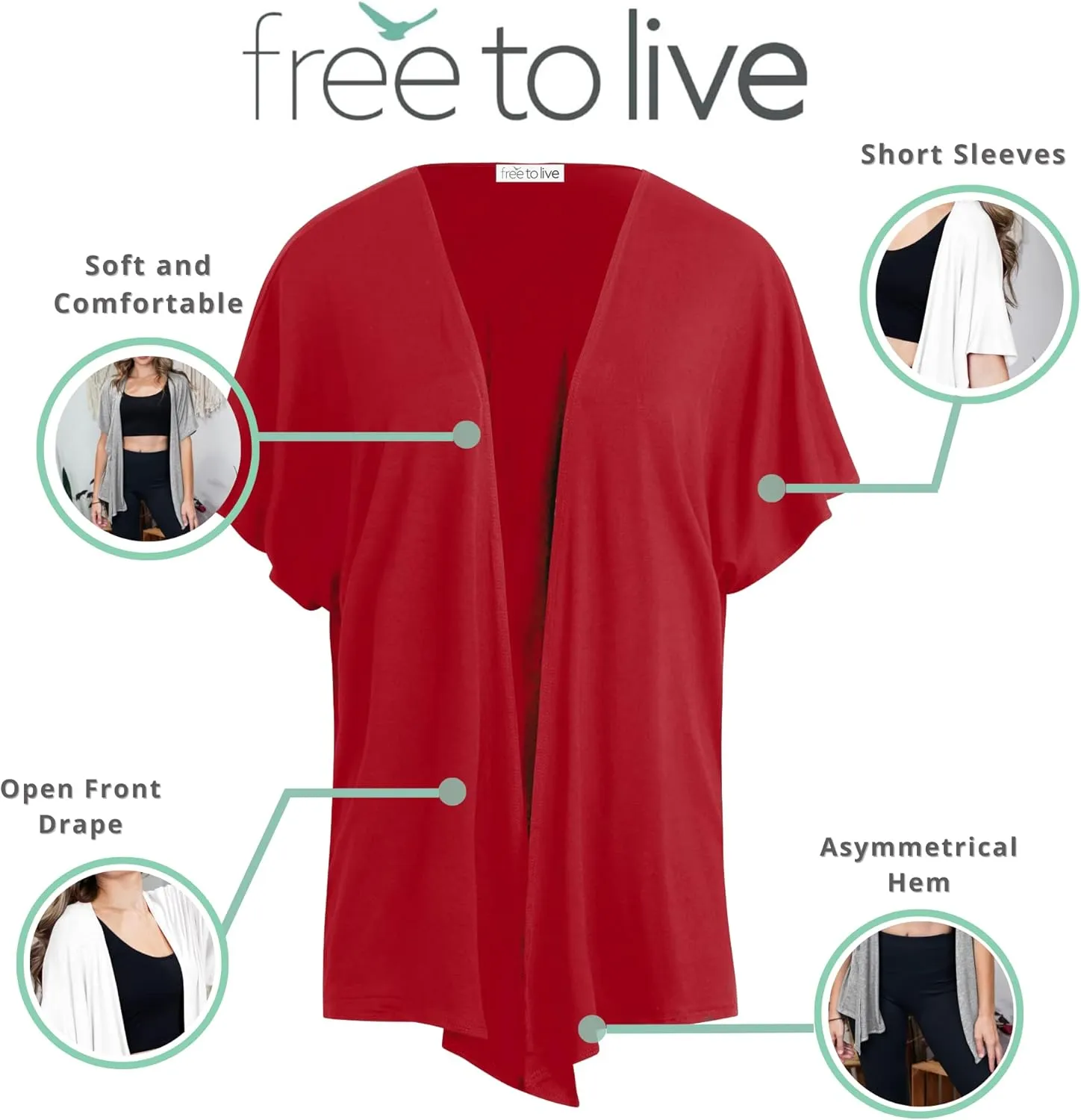 Free to Live 3 Pack Dolman Short Sleeve Cardigan for Women Lightweight Open Front Kimono Fall Sweaters Dressy Casual Cover Up