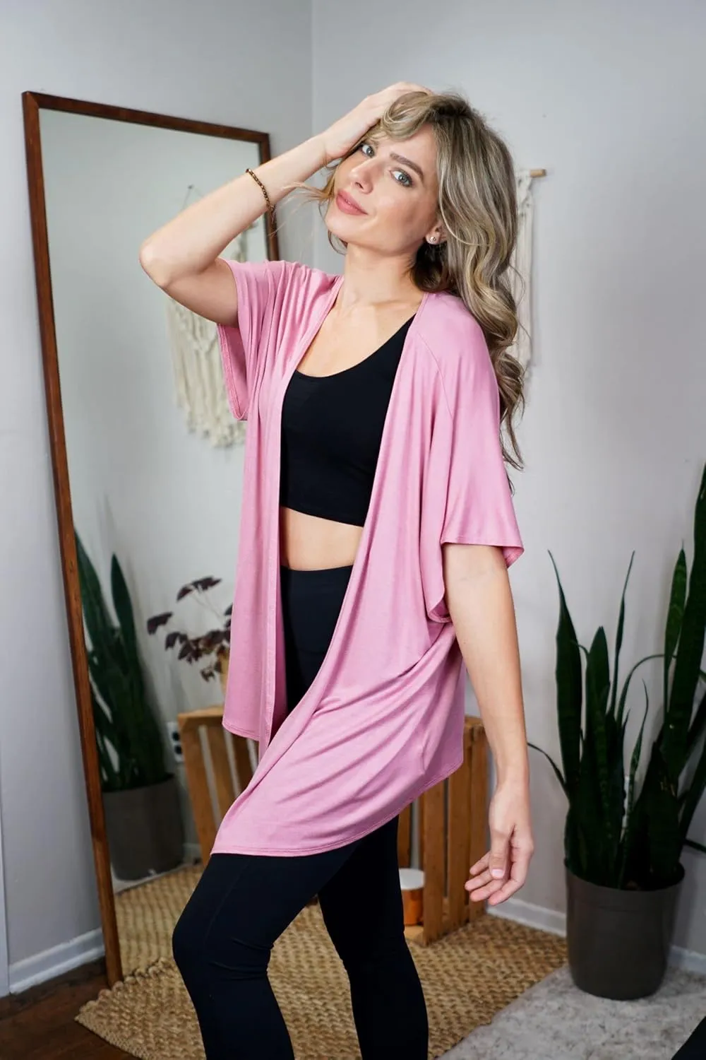 Free to Live 3 Pack Dolman Short Sleeve Cardigan for Women Lightweight Open Front Kimono Fall Sweaters Dressy Casual Cover Up