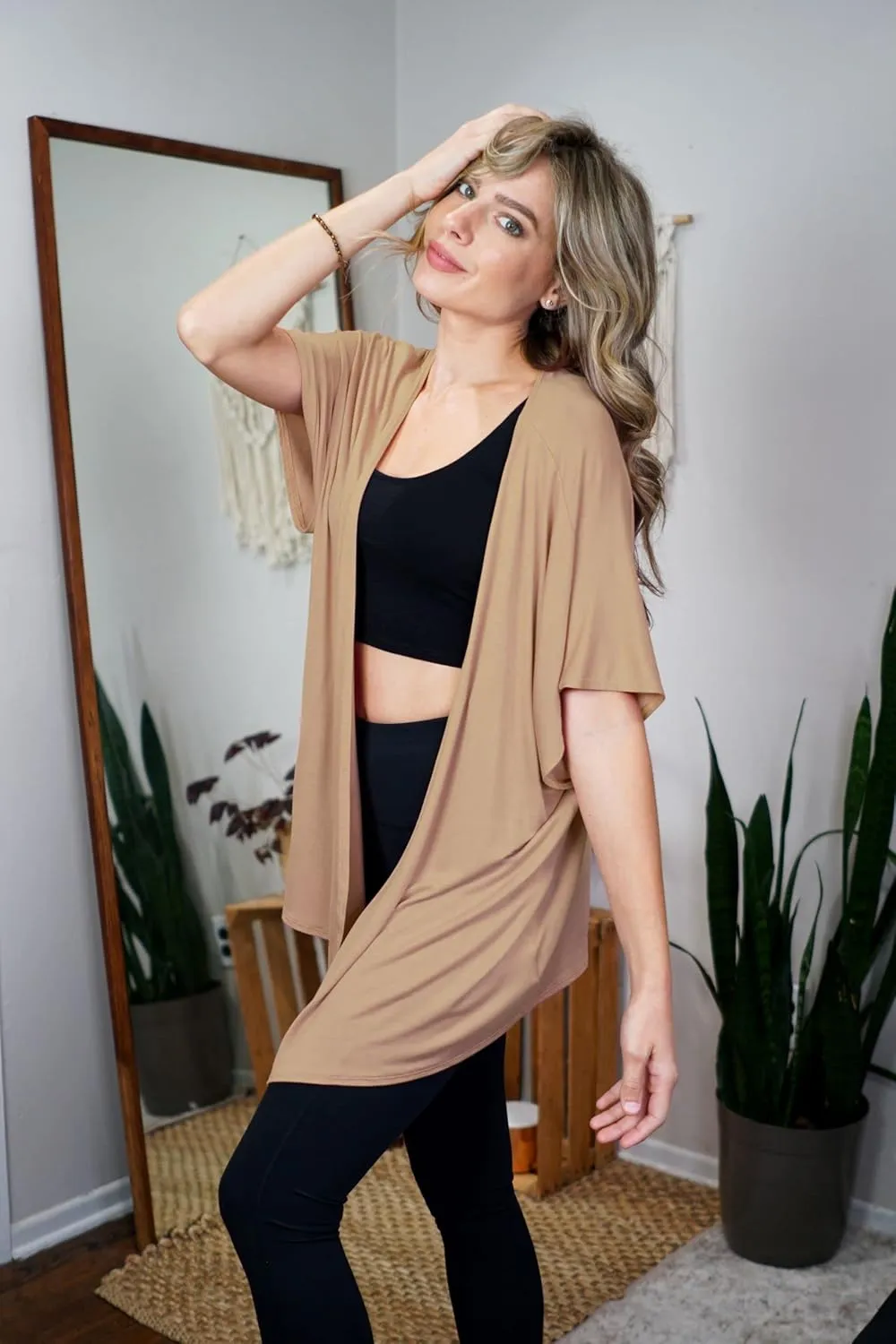 Free to Live 3 Pack Dolman Short Sleeve Cardigan for Women Lightweight Open Front Kimono Fall Sweaters Dressy Casual Cover Up