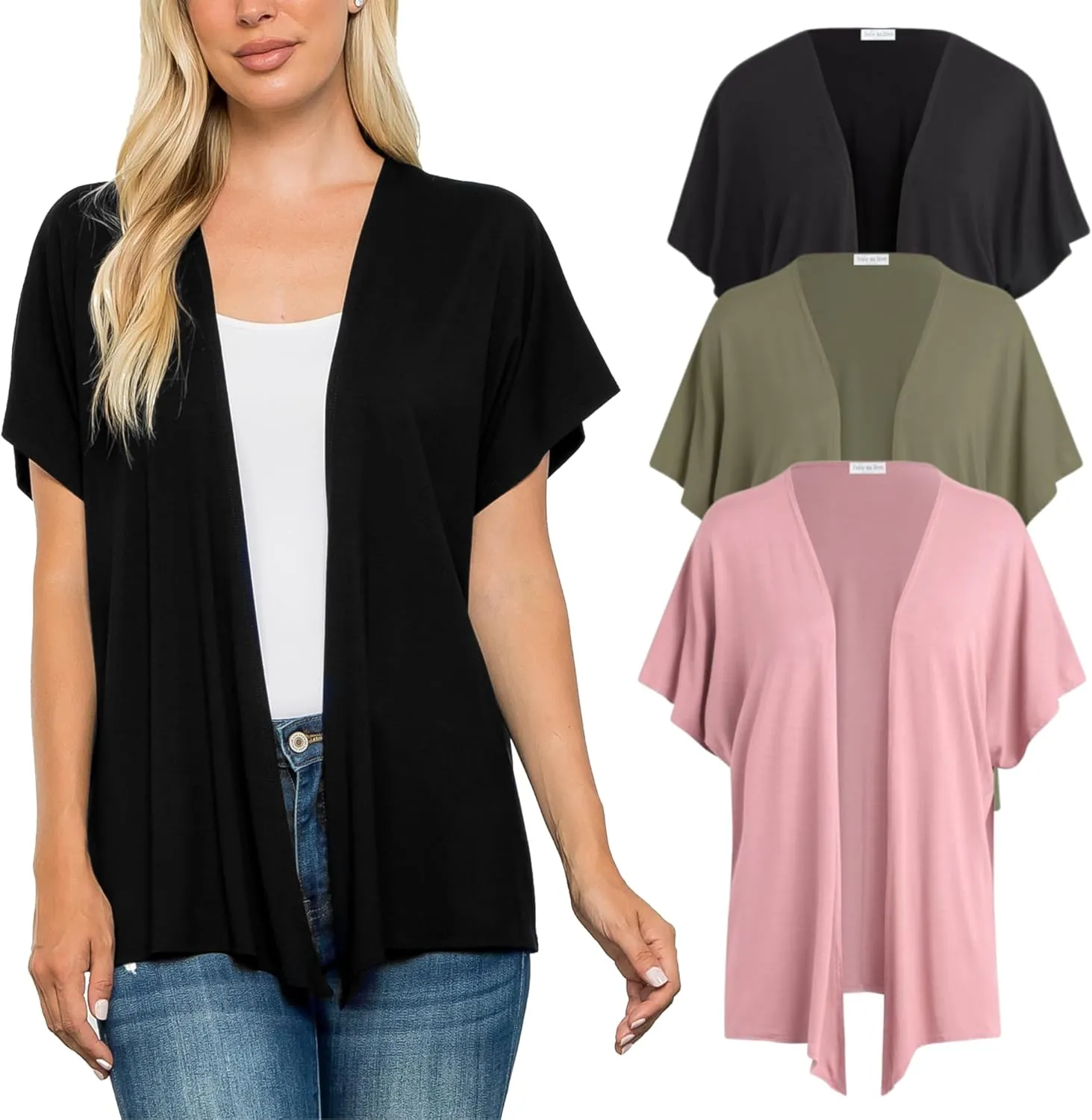 Free to Live 3 Pack Dolman Short Sleeve Cardigan for Women Lightweight Open Front Kimono Fall Sweaters Dressy Casual Cover Up