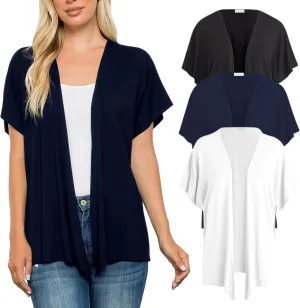 Free to Live 3 Pack Dolman Short Sleeve Cardigan for Women Lightweight Open Front Kimono Fall Sweaters Dressy Casual Cover Up