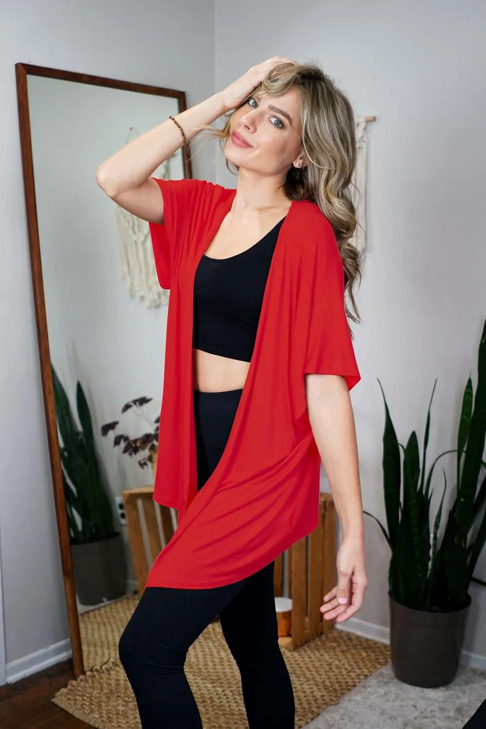Free to Live 3 Pack Dolman Short Sleeve Cardigan for Women Lightweight Open Front Kimono Fall Sweaters Dressy Casual Cover Up