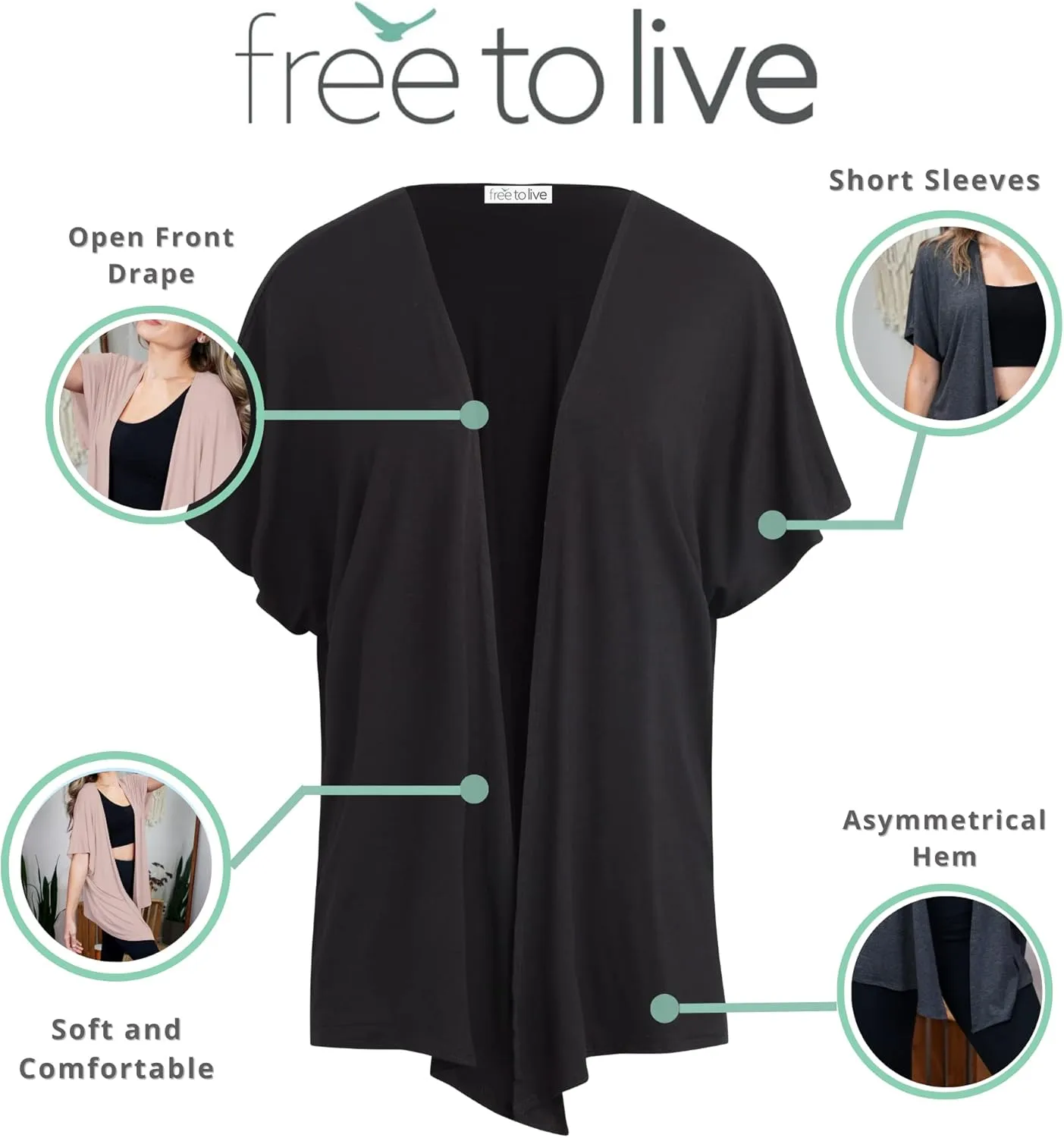 Free to Live 3 Pack Dolman Short Sleeve Cardigan for Women Lightweight Open Front Kimono Fall Sweaters Dressy Casual Cover Up