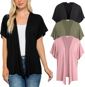 Free to Live 3 Pack Dolman Short Sleeve Cardigan for Women Lightweight Open Front Kimono Fall Sweaters Dressy Casual Cover Up
