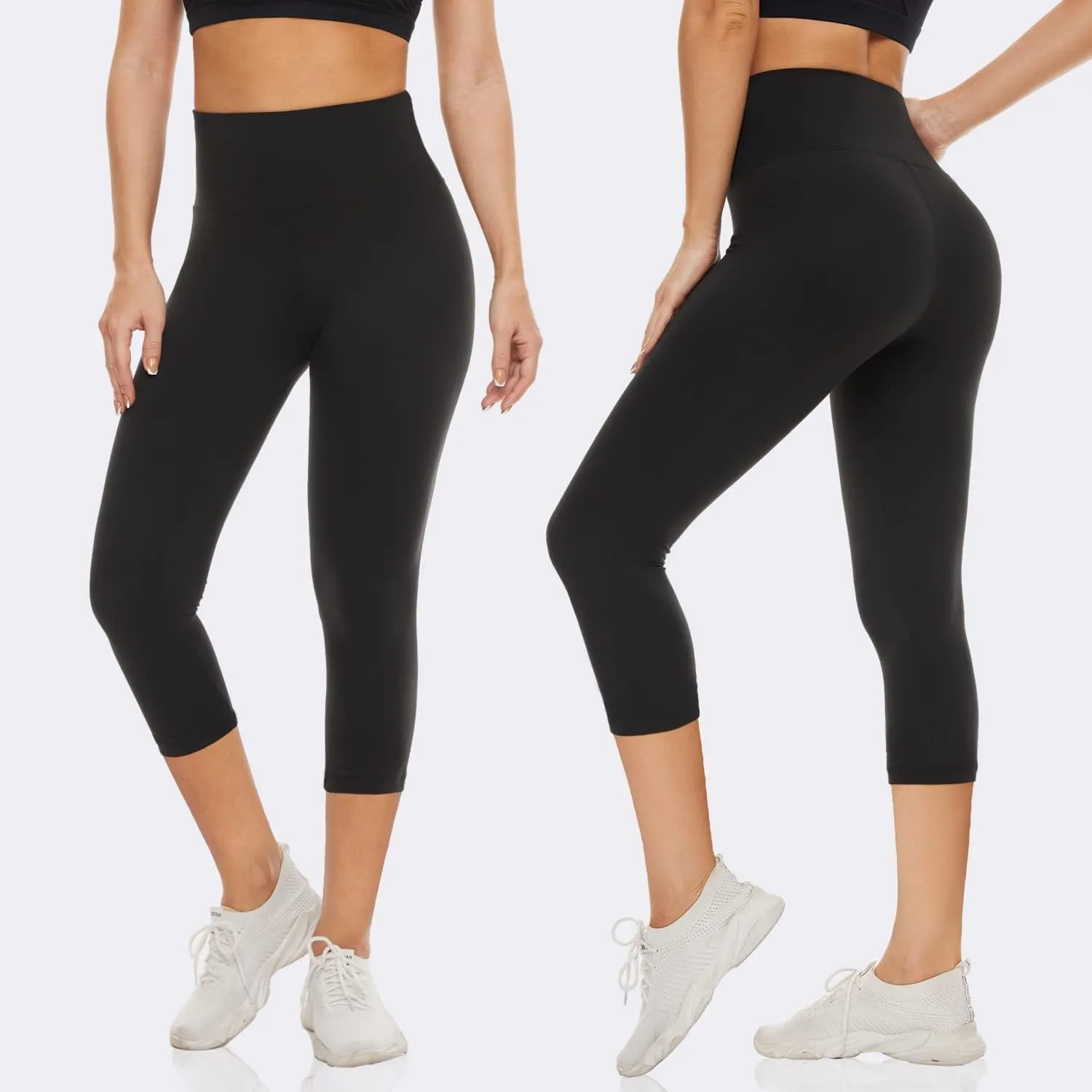 FULLSOFT 2 Pack Capri Leggings for Women-High Waist Tummy Control Non See Through Leggings Workout Pants