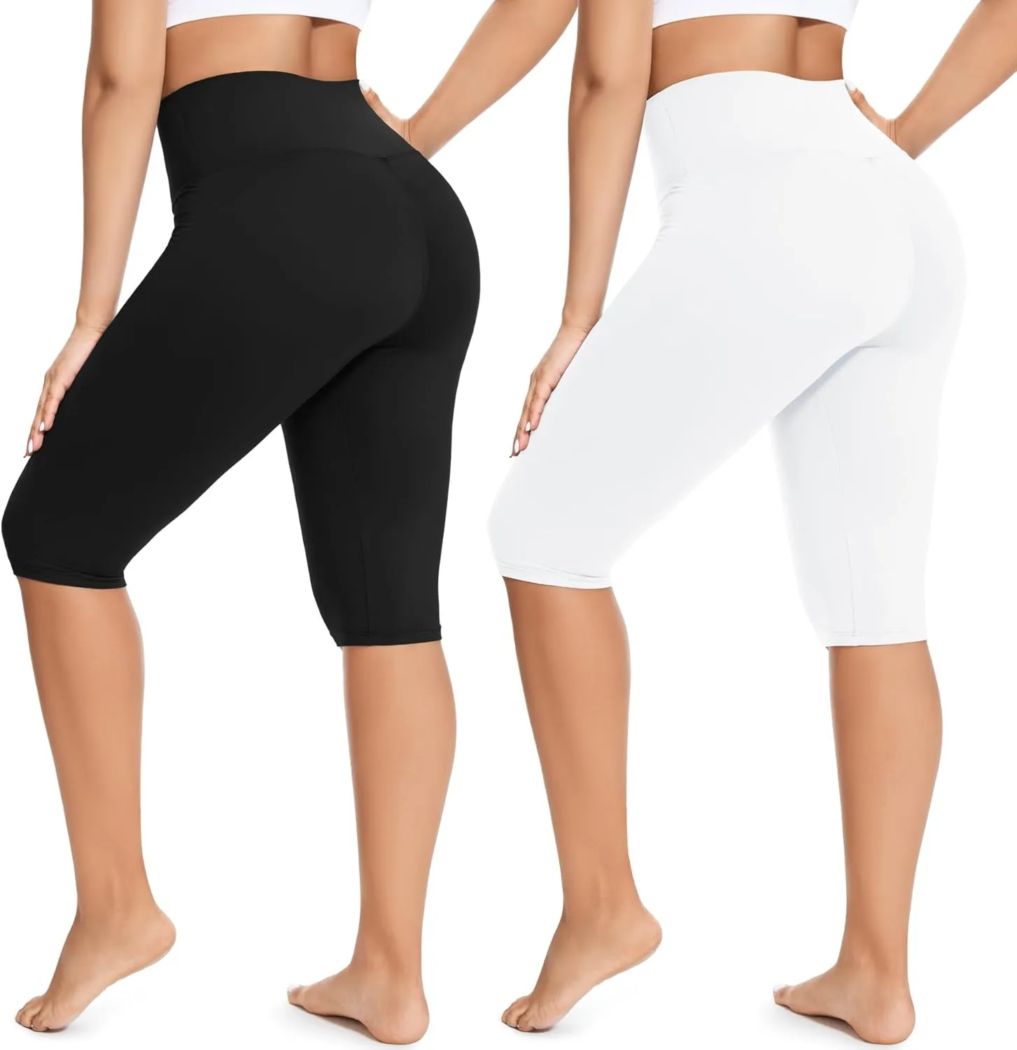 FULLSOFT 2 Pack Women's Knee-Length Leggings -High Waist Capri Biker Shorts -Workout Casual Summer Yoga Leggings