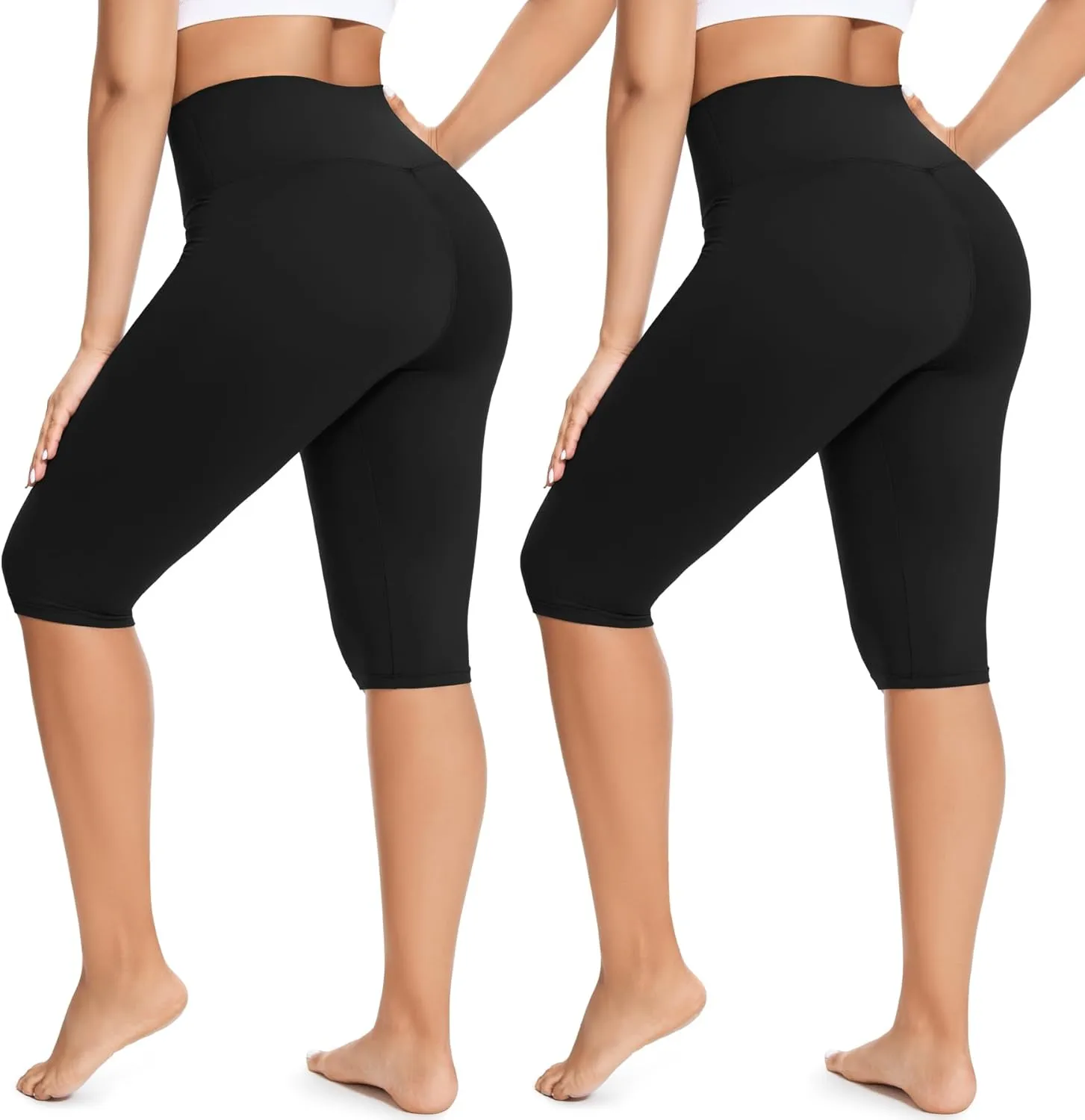 FULLSOFT 2 Pack Women's Knee-Length Leggings -High Waist Capri Biker Shorts -Workout Casual Summer Yoga Leggings