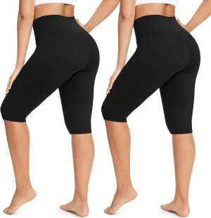 FULLSOFT 2 Pack Women's Knee-Length Leggings -High Waist Capri Biker Shorts -Workout Casual Summer Yoga Leggings