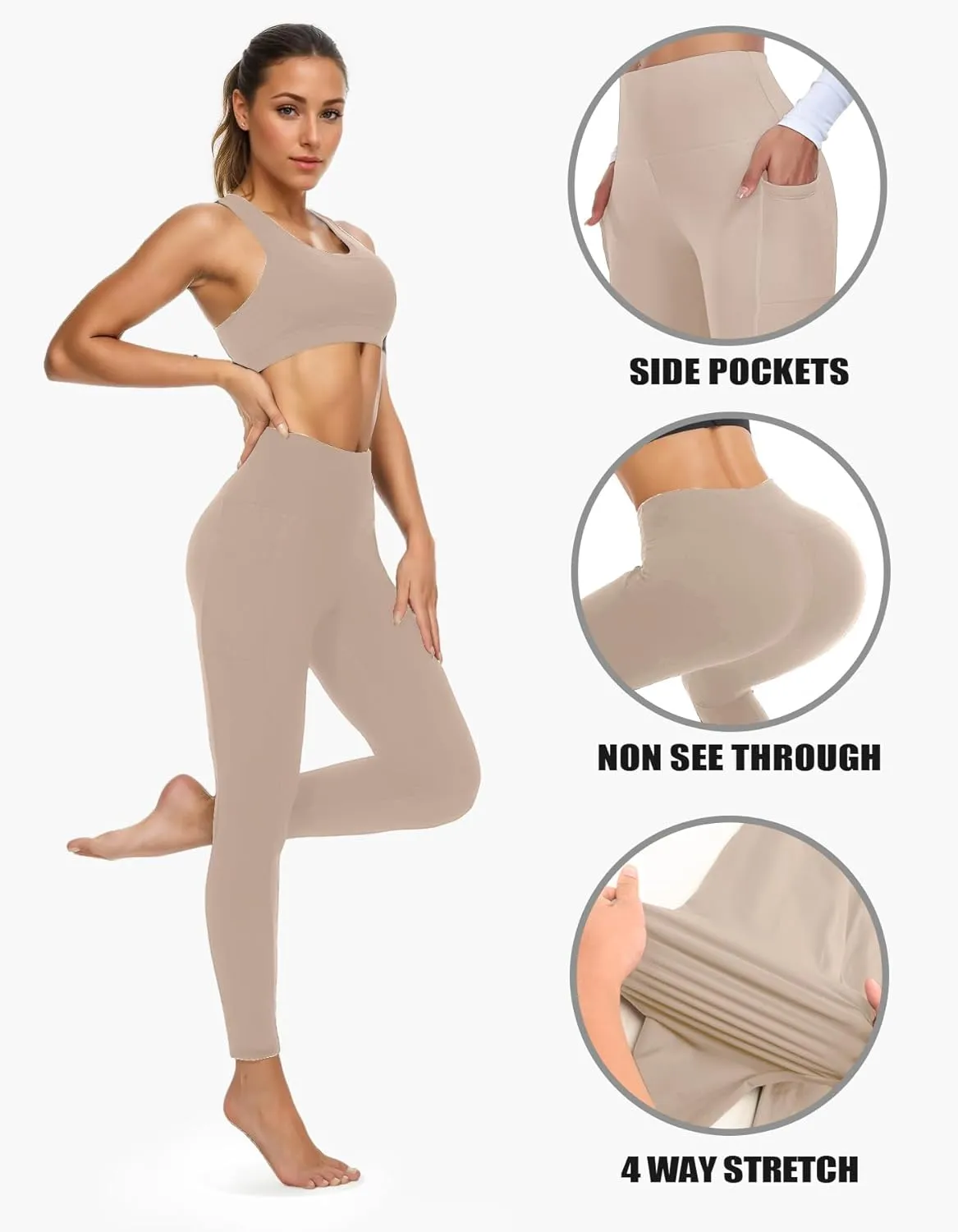FULLSOFT Fleece Lined Leggings with Pockets for Women - High Waisted Thermal Warm Yoga Pants Winter Workout Leggings