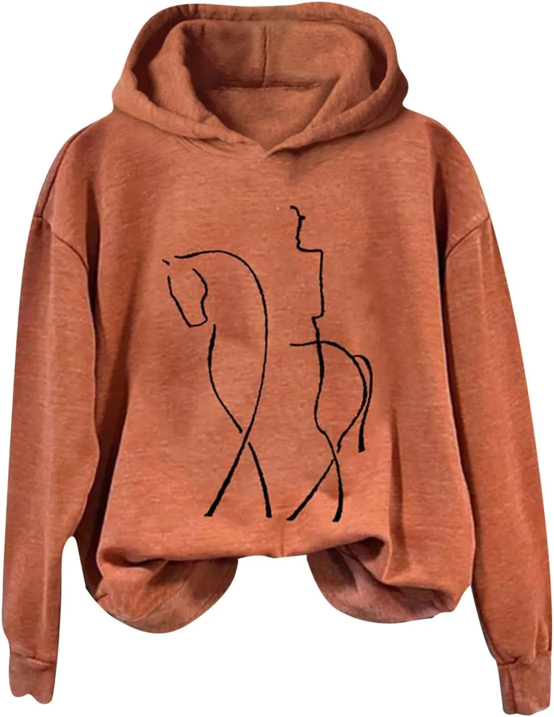 Funny Abstract Horse Print Hoodies Women Oversized Casual Fleece Sweatshirt Cute Knight Graphic Hooded Pullover Tops