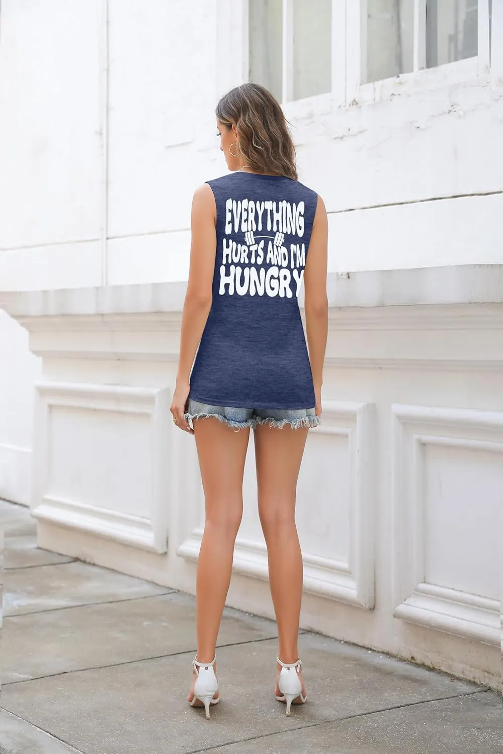 Funny Workout Shirt Women Gym Weightlifting Graphic Tank Everything Hurts and I'm Hungry Sleeveless Tshirt Tops
