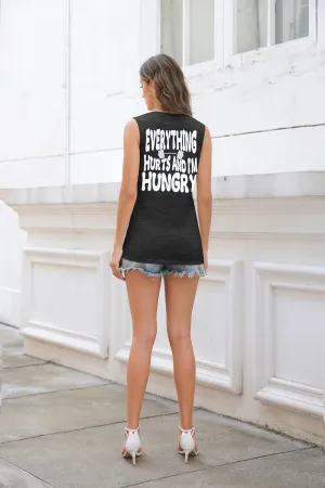 Funny Workout Shirt Women Gym Weightlifting Graphic Tank Everything Hurts and I'm Hungry Sleeveless Tshirt Tops