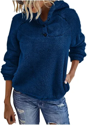 Fuzzy Fleece Hoodie for Women Oversized Sherpa Pullover Sweatshirt Thermal Sweater Winter Outerwear Fluffy Teddy Coat