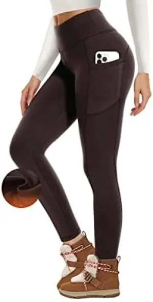 GAYHAY Fleece Lined Leggings Women with Pockets - Thermal High Waisted Winter Yoga Pants Warm Thick Leggings for Workout