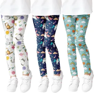 Girls' 3-Pack Printed Leggings Toddlers Active Stretch Leggings Little Kids Yoga Pants 3-10 Years