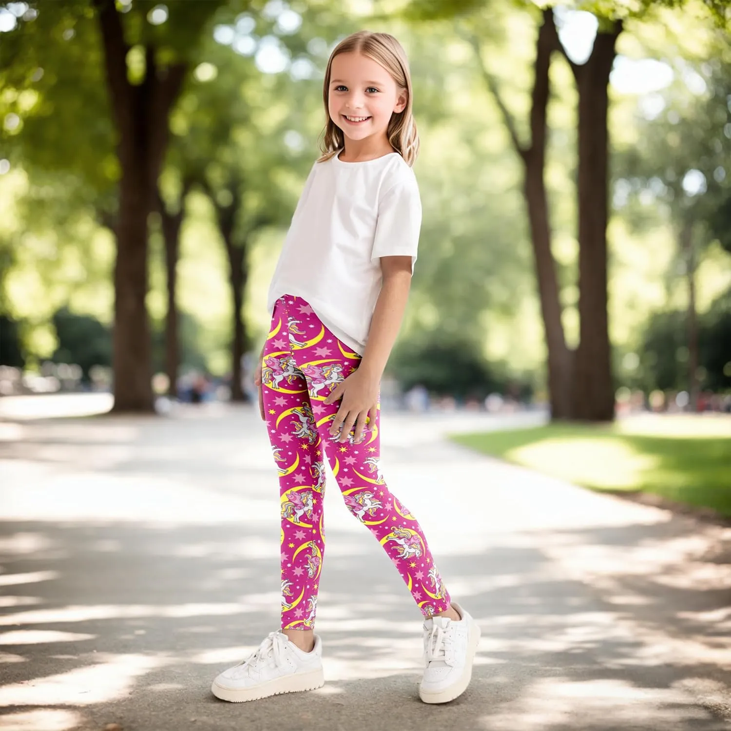 Girls' 3-Pack Printed Leggings Toddlers Active Stretch Leggings Little Kids Yoga Pants 3-10 Years