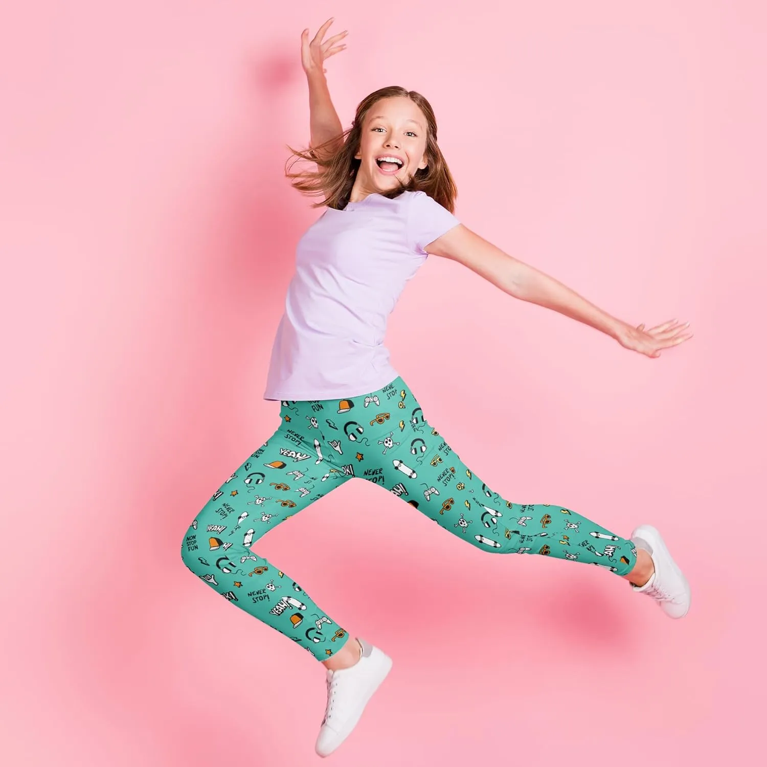 Girls' 3-Pack Printed Leggings Toddlers Active Stretch Leggings Little Kids Yoga Pants 3-10 Years