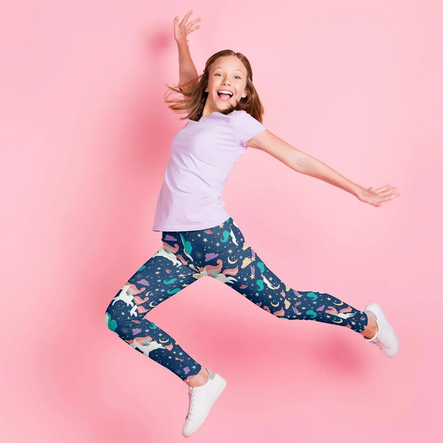 Girls' 3-Pack Printed Leggings Toddlers Active Stretch Leggings Little Kids Yoga Pants 3-10 Years