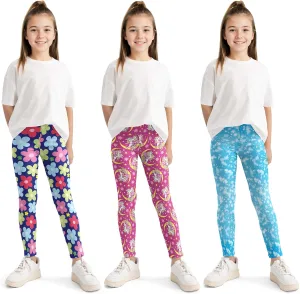 Girls' 3-Pack Printed Leggings Toddlers Active Stretch Leggings Little Kids Yoga Pants 3-10 Years