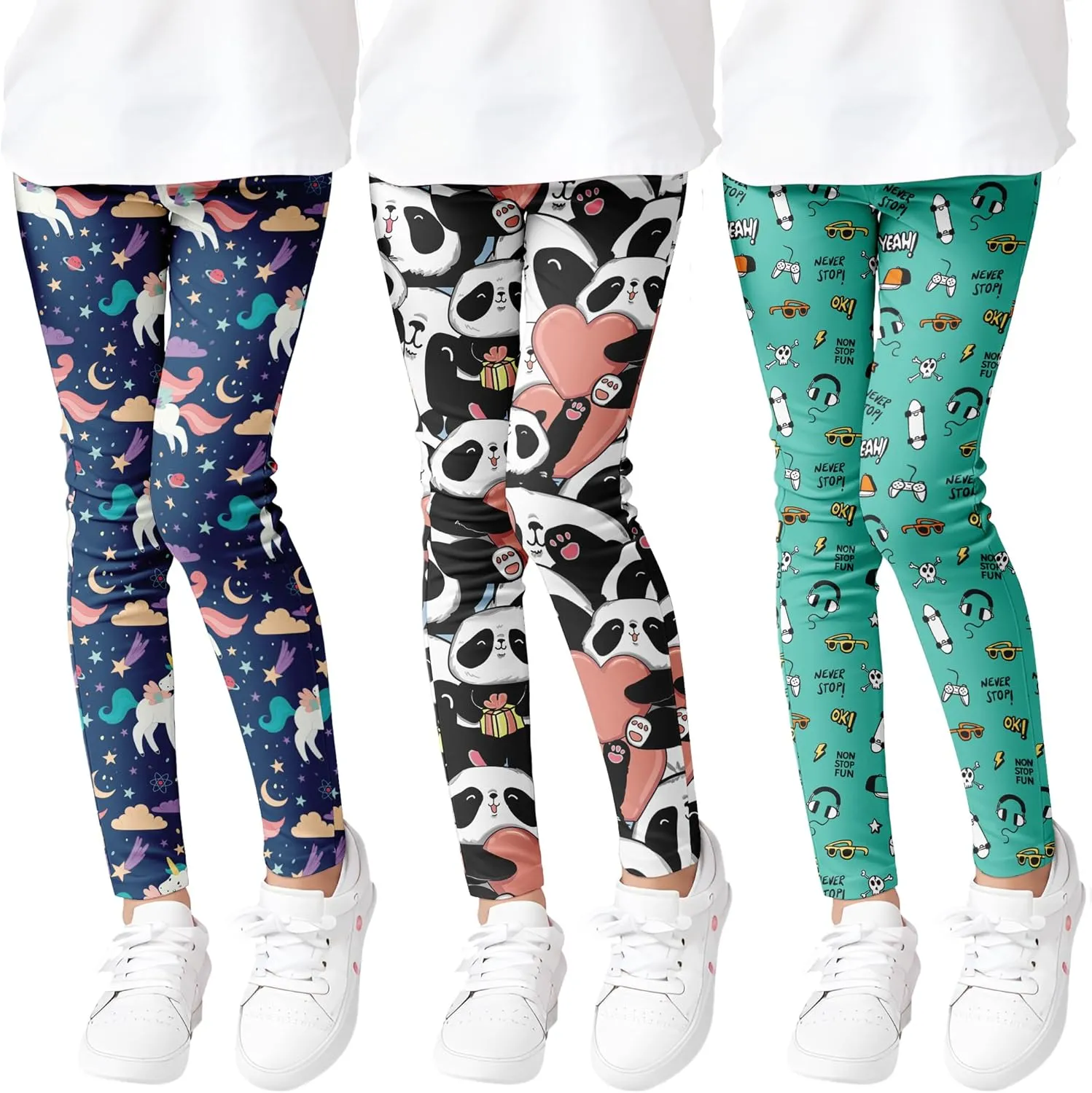 Girls' 3-Pack Printed Leggings Toddlers Active Stretch Leggings Little Kids Yoga Pants 3-10 Years