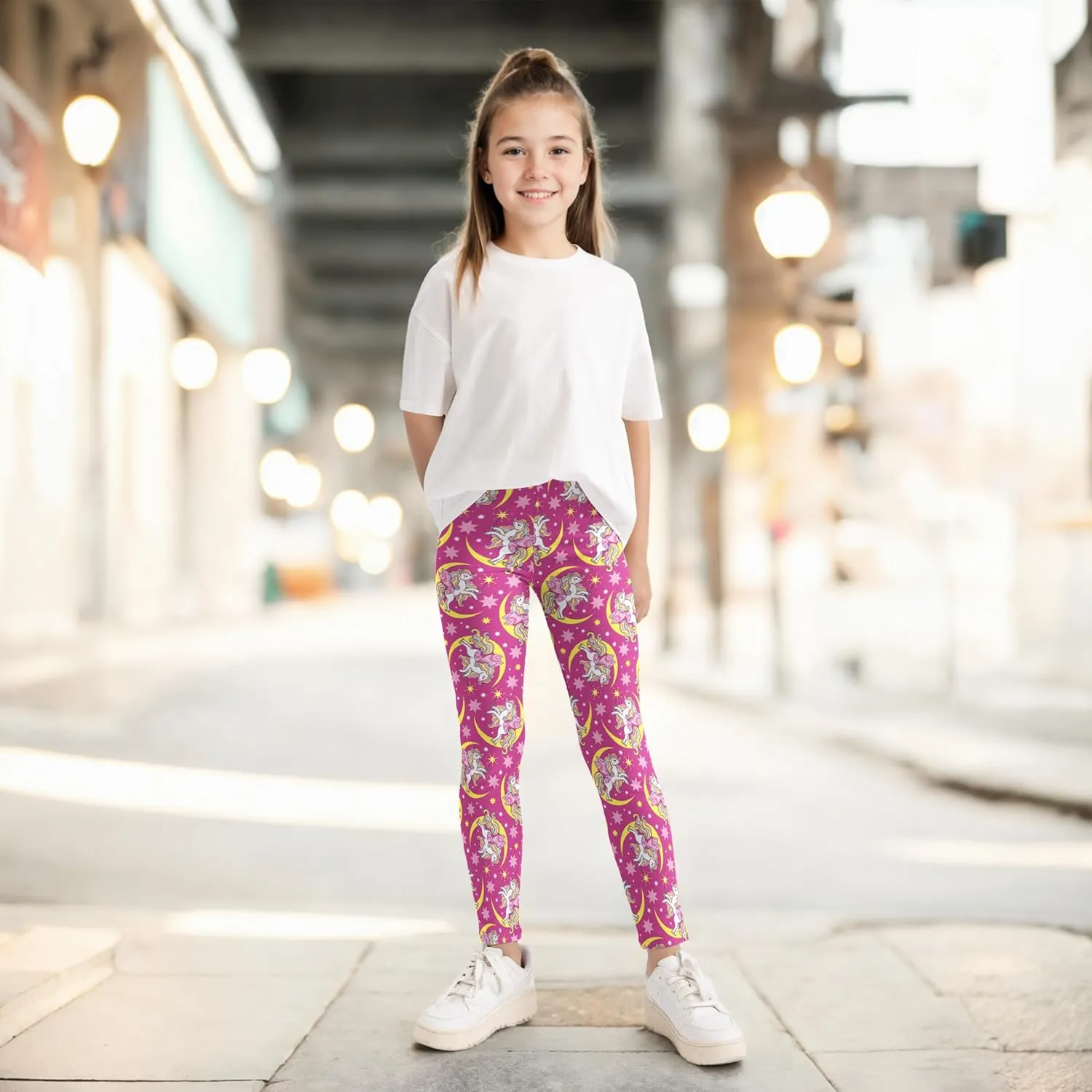 Girls' 3-Pack Printed Leggings Toddlers Active Stretch Leggings Little Kids Yoga Pants 3-10 Years