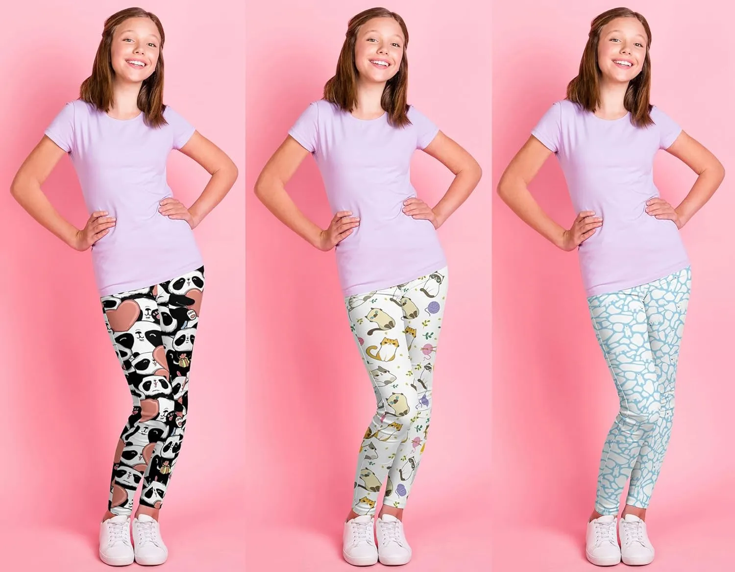 Girls' 3-Pack Printed Leggings Toddlers Active Stretch Leggings Little Kids Yoga Pants 3-10 Years