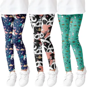 Girls' 3-Pack Printed Leggings Toddlers Active Stretch Leggings Little Kids Yoga Pants 3-10 Years