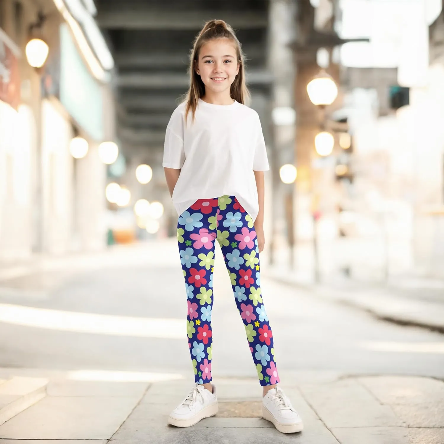 Girls' 3-Pack Printed Leggings Toddlers Active Stretch Leggings Little Kids Yoga Pants 3-10 Years