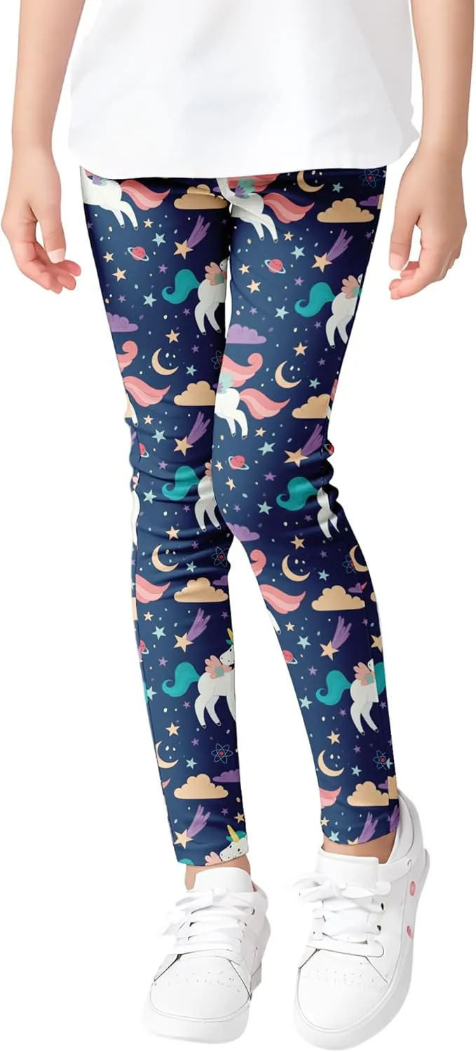 Girls' 3-Pack Printed Leggings Toddlers Active Stretch Leggings Little Kids Yoga Pants 3-10 Years