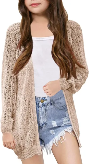 Girl's Lightweight Cardigan Summer Crochet Long Sleeve Soft Boho Cardigans Beach Cover UP