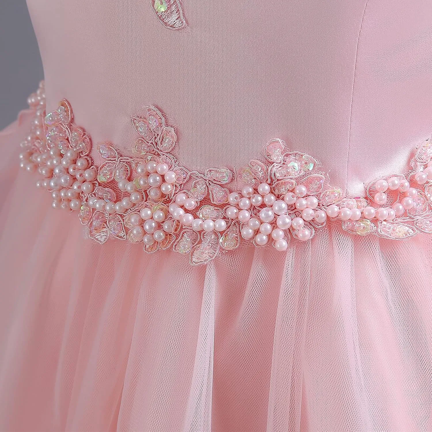 Girls Princess Tulle Lace Flower Pageant Dress Puffy Floor Length Wedding Bridesmaid Dress Party Tutu Maxi Gown